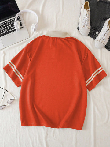Letter Graphic Contrast Collar Tee Graphic Tees
