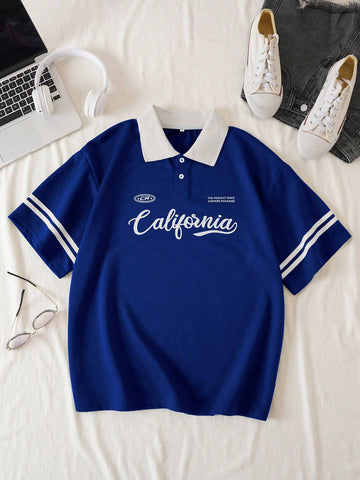 Letter Graphic Contrast Collar Tee Graphic Tees