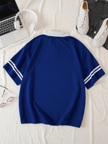 Letter Graphic Contrast Collar Tee Graphic Tees