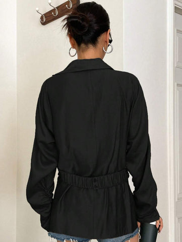 DAZY Asymmetrical Hem Batwing Sleeve Ruched Wrap Blouse