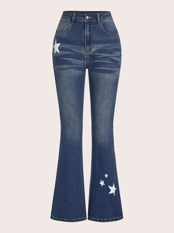 EZwear Star Print Flare Leg Jeans