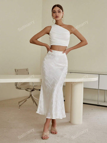 Sollinarry High Waist Solid Satin Skirt