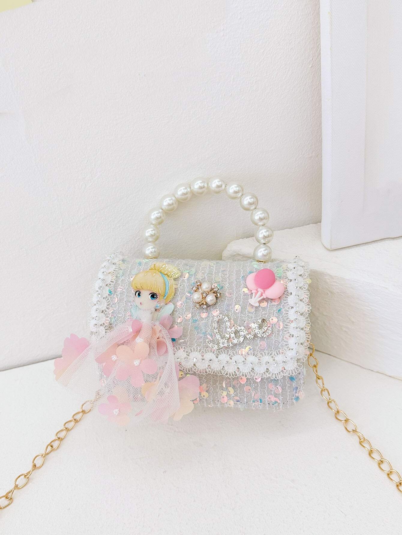 Mini Glitter Decorated Fashion Faux Pearl Satchel For Evening Party