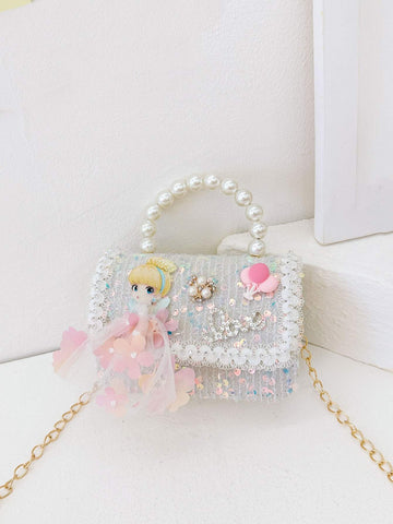 Mini Glitter Decorated Fashion Faux Pearl Satchel For Evening Party