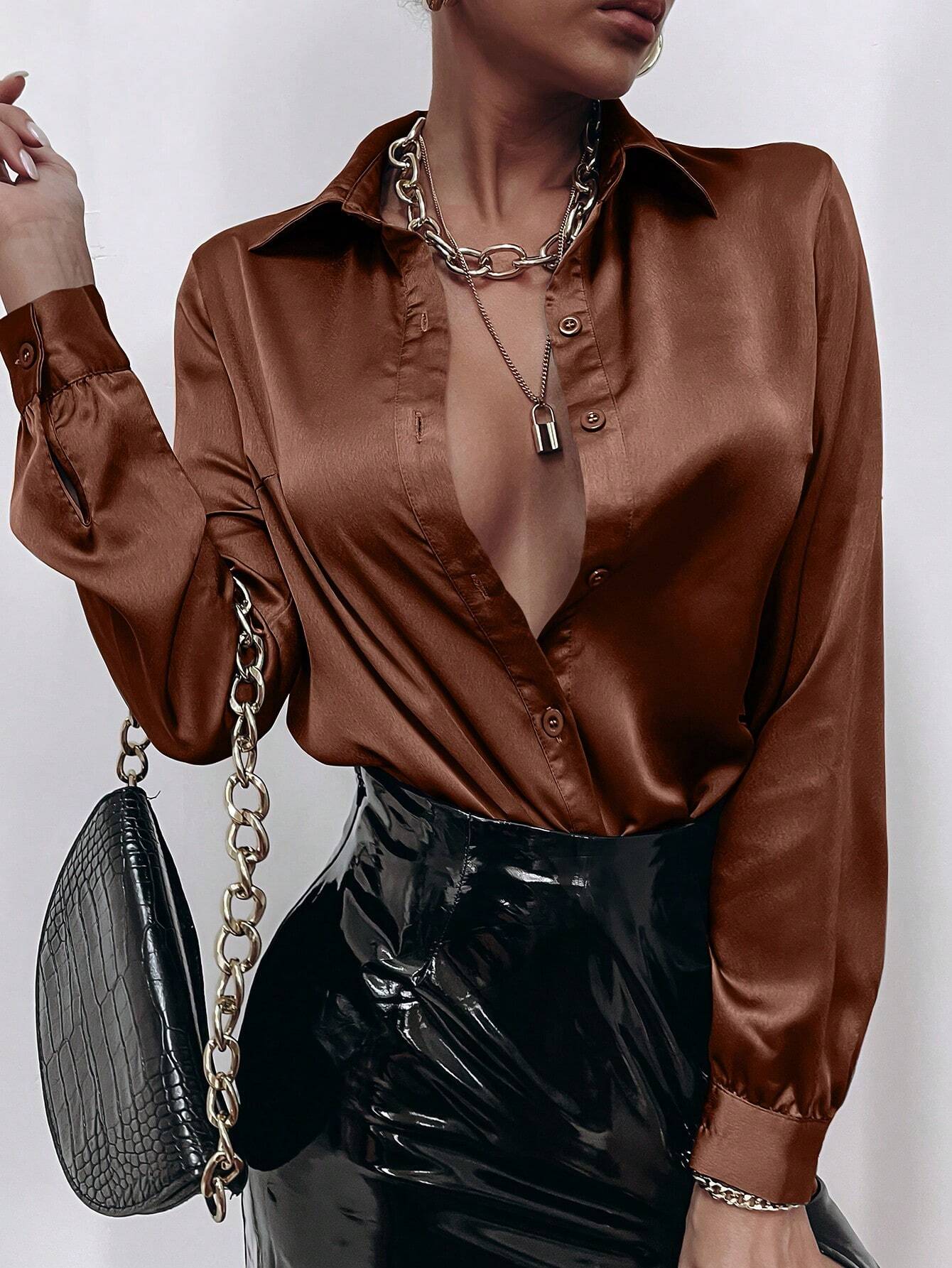 Privé Satin Solid Button Front Shirt
