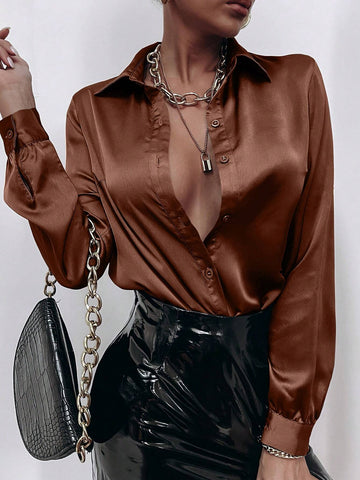 Privé Satin Solid Button Front Shirt