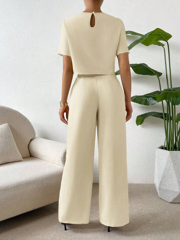 Essnce Solid Crop Blouse & Wide Leg Pants