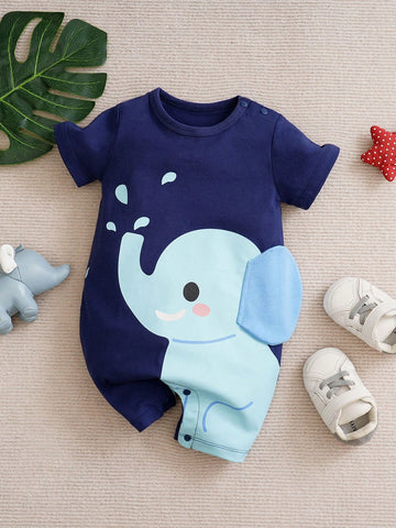 Baby Boy Casual Elephant Graphic Rompers