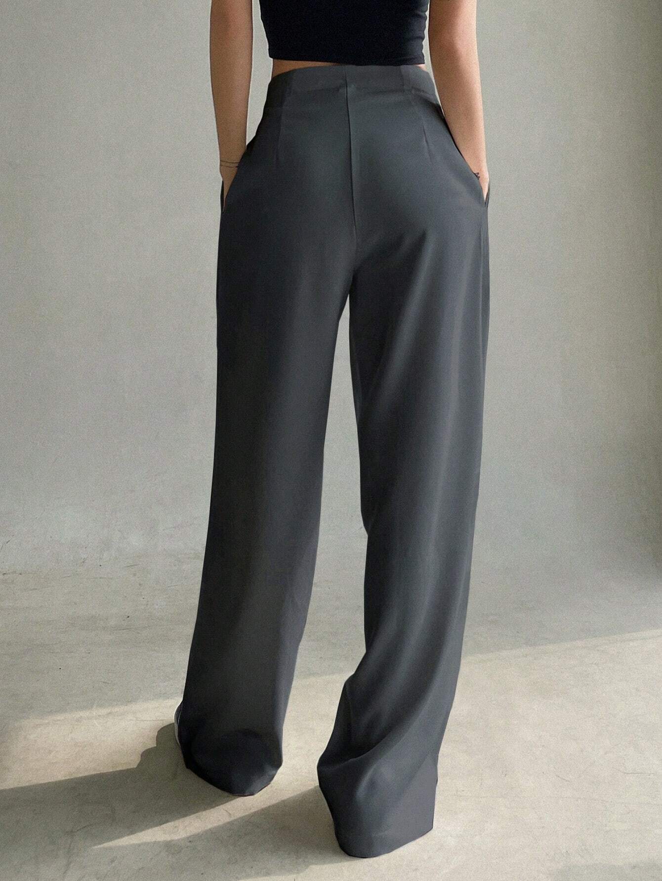 DAZY Solid Slant Pocket Wide Leg Suit Pants