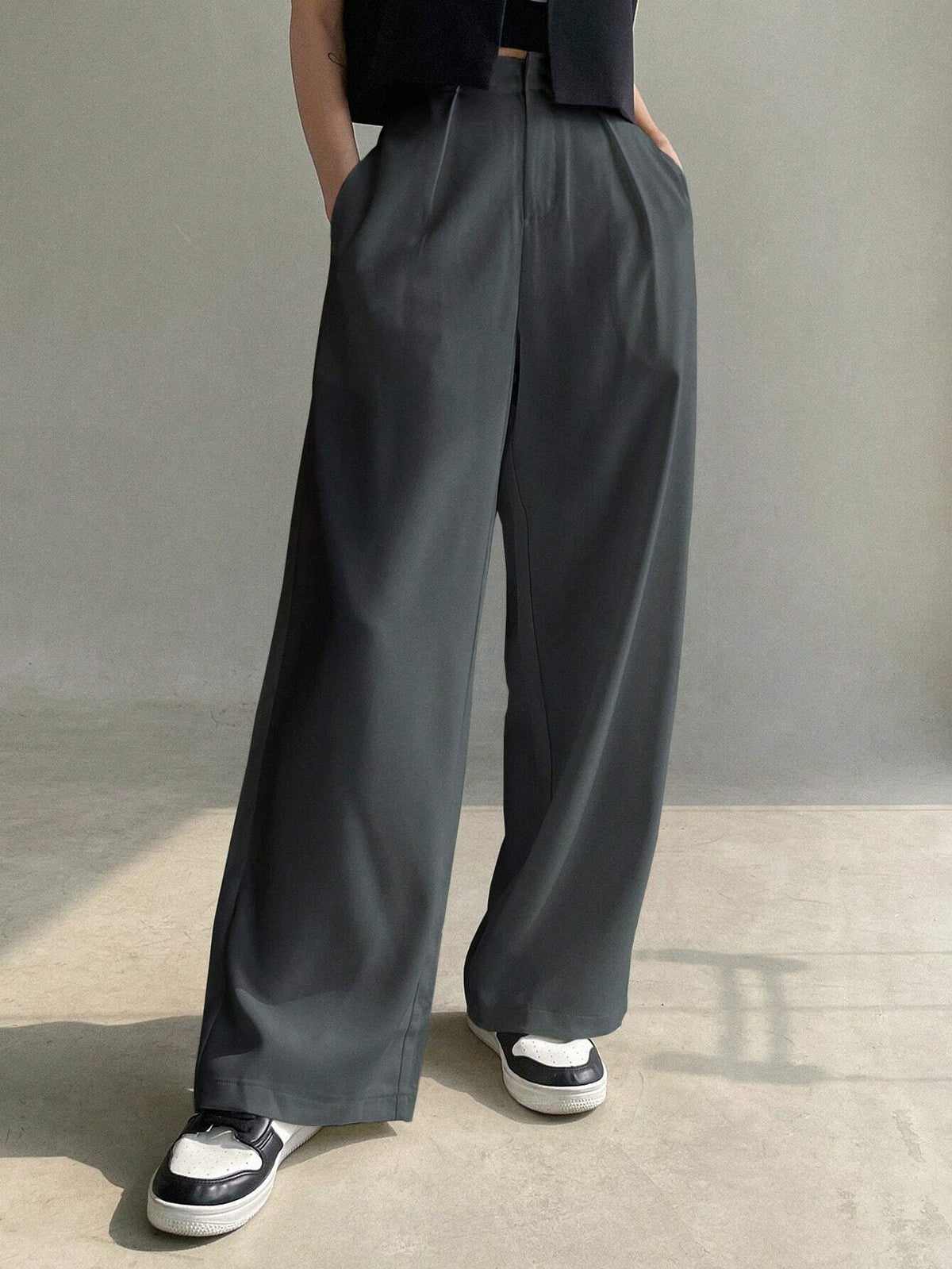 DAZY Solid Slant Pocket Wide Leg Suit Pants