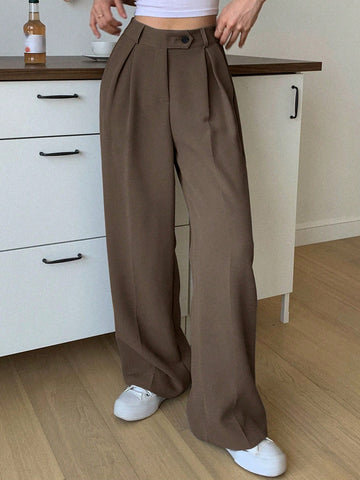 DAZY Women's Solid Color Straight Leg Business Casual Dress Pants