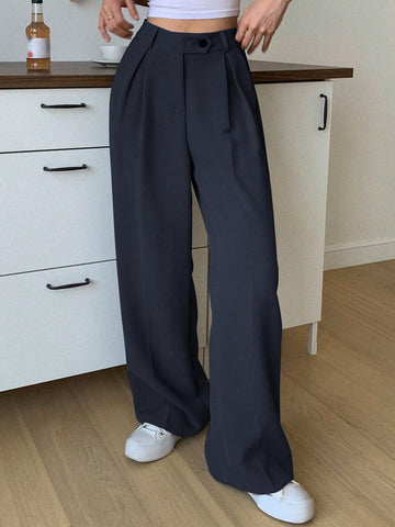 DAZY Women's Solid Color Straight Leg Business Casual Dress Pants