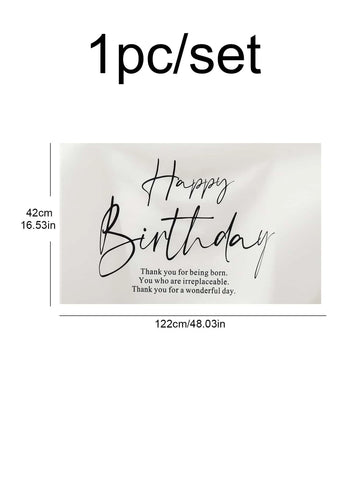 Black & White Minimalist Forest Style Happy Birthday Hanging Fabric Poster For Party