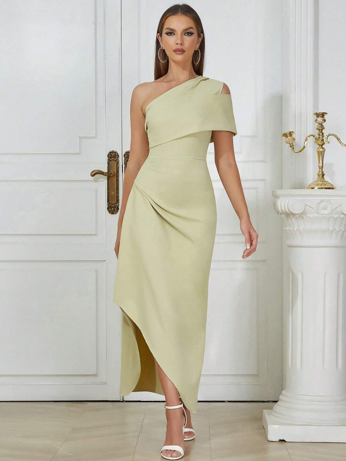 One Shoulder Ruched Asymmetrical Hem Dress