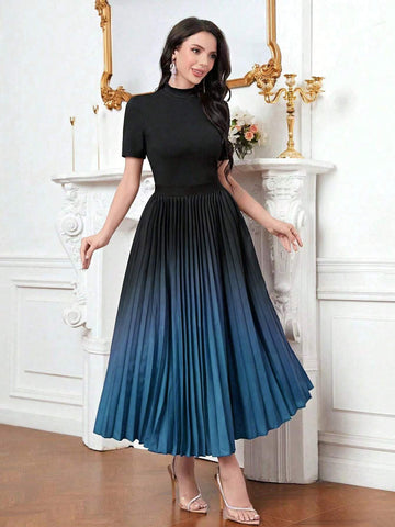 Modely Mock Neck Tee & Ombre Pleated Skirt