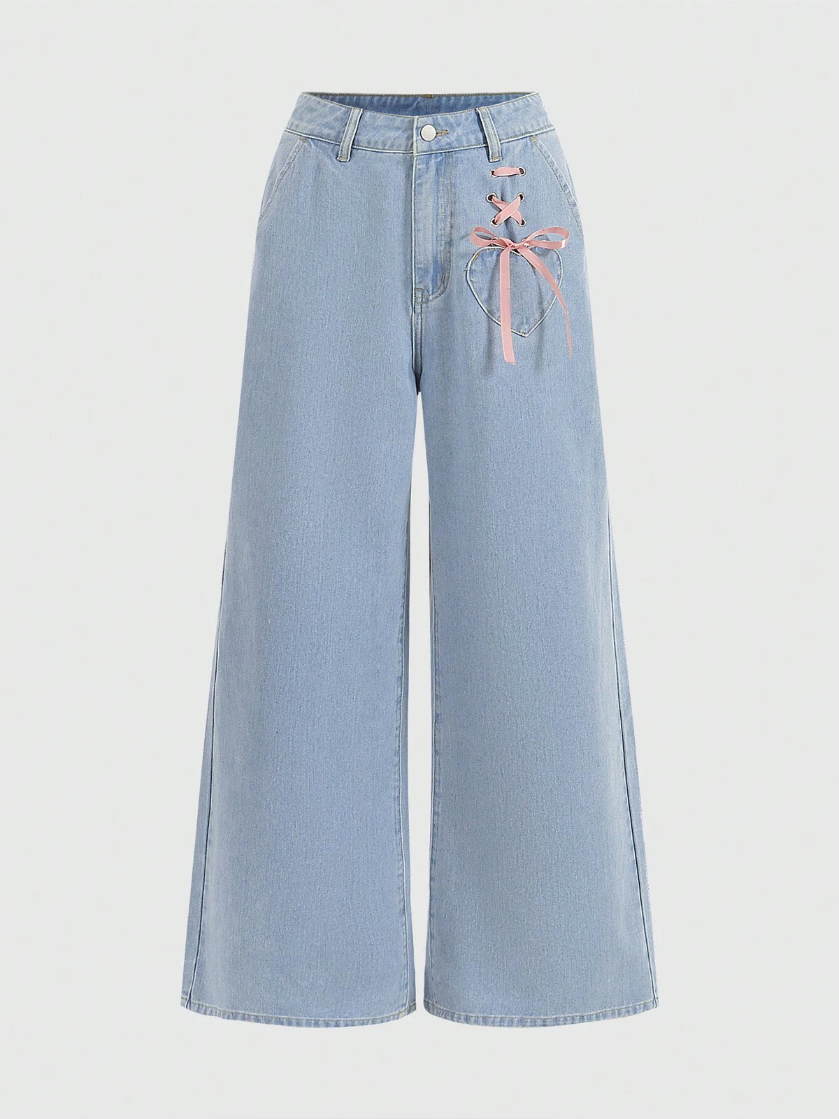 ROMWE Kawaii Lace Up Front Wide Leg Jeans