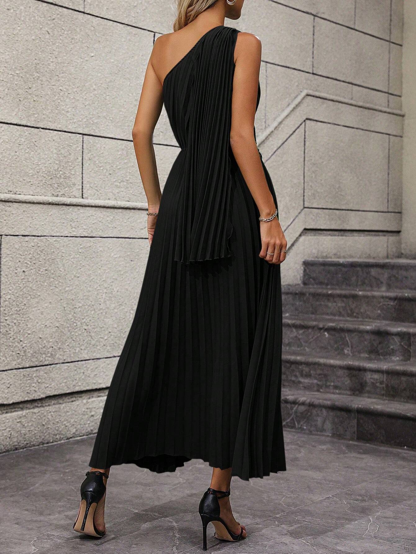 CAY One Shoulder Twist Front Pleated Hem Dress