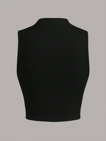 EZwear Stand Collar Pleated Sleeveless Top