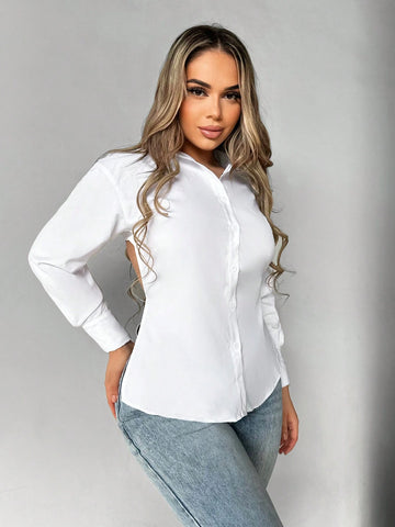 Allurite Chain Detail Backless Crop Shirt