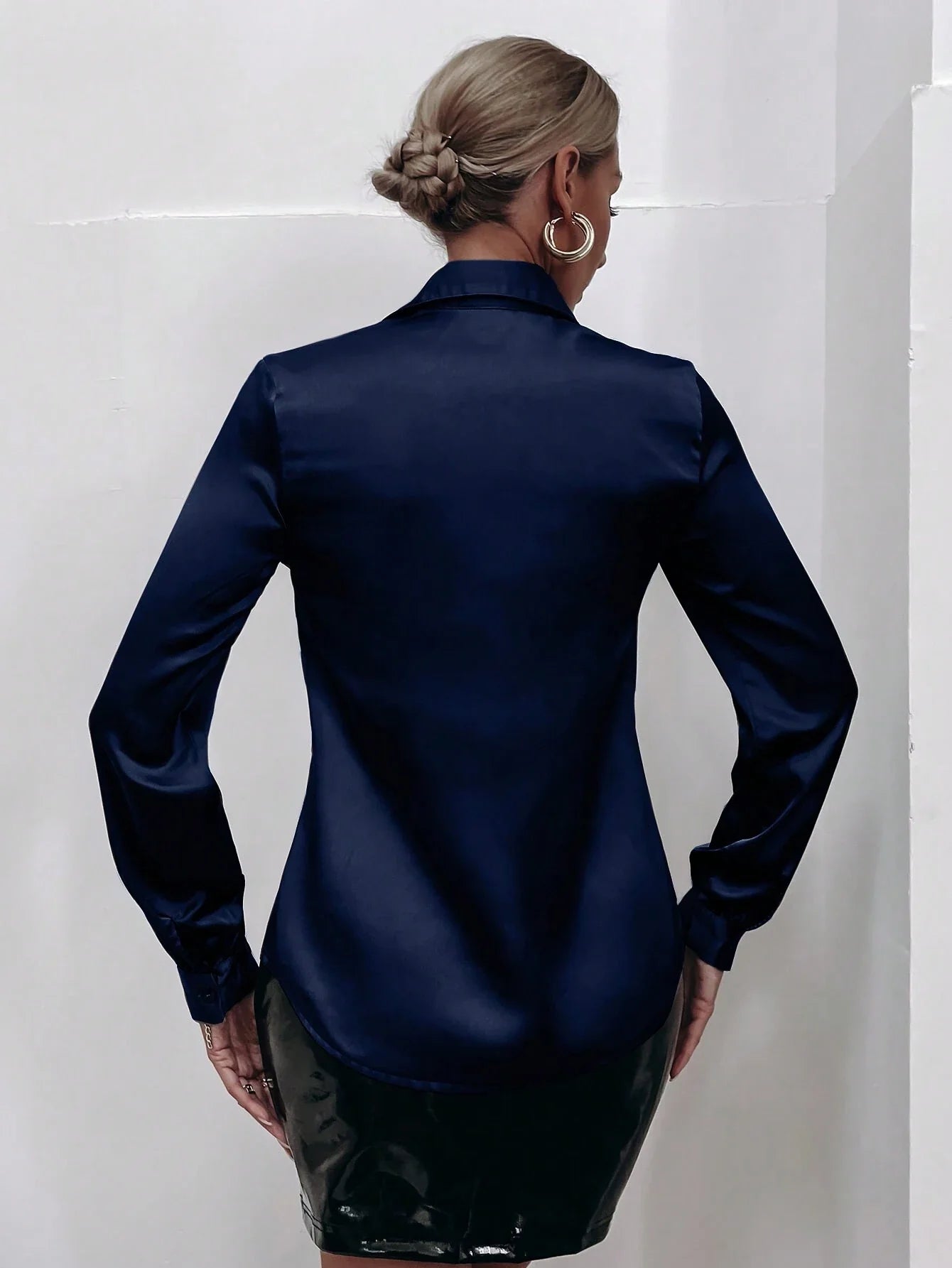 Privé Satin Solid Button Front Shirt