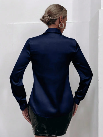 Privé Satin Solid Button Front Shirt