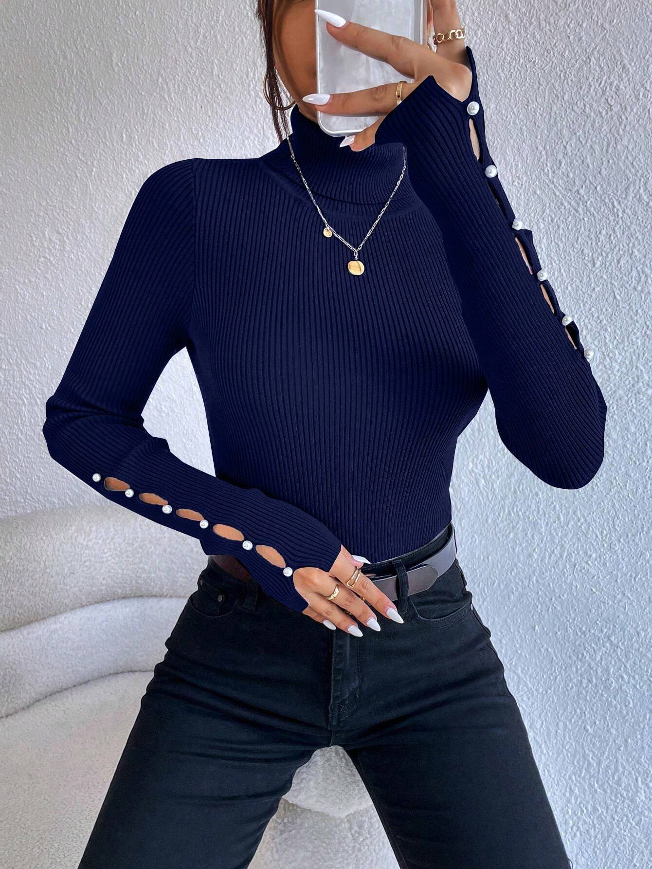 Privé Turtleneck Button Detail Sweater