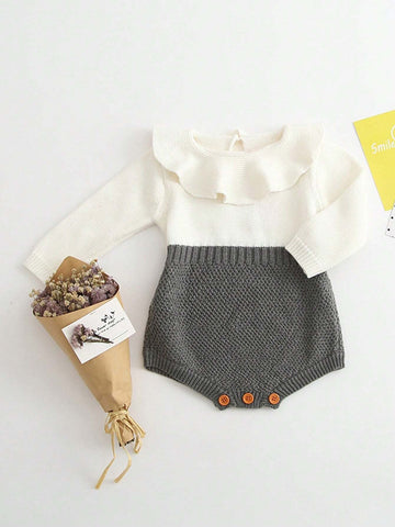 Baby Girl Ruffle Trim Keyhole Back Knit Bodysuit