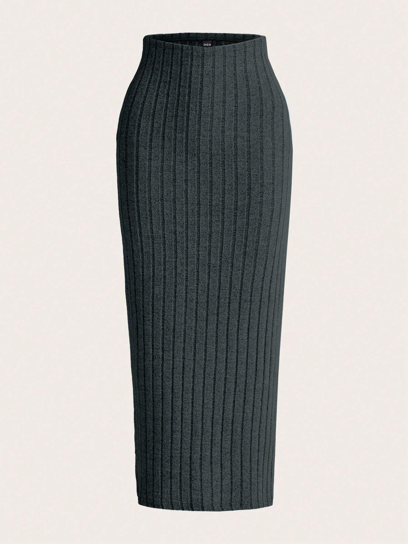 EZwear Solid Ribbed Knit Pencil Skirt