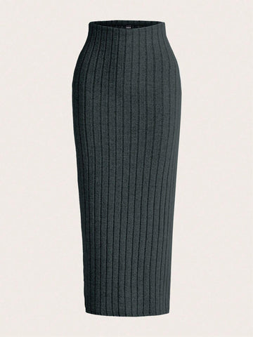 EZwear Solid Ribbed Knit Pencil Skirt