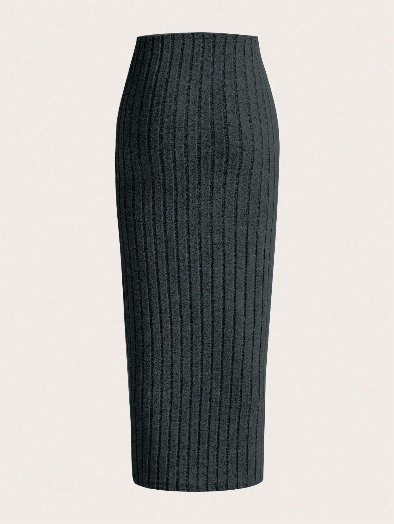 EZwear Solid Ribbed Knit Pencil Skirt