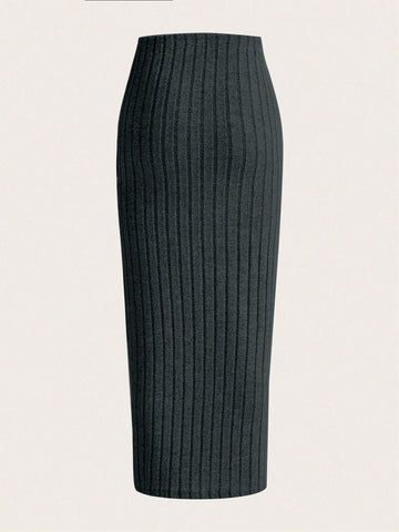 EZwear Solid Ribbed Knit Pencil Skirt