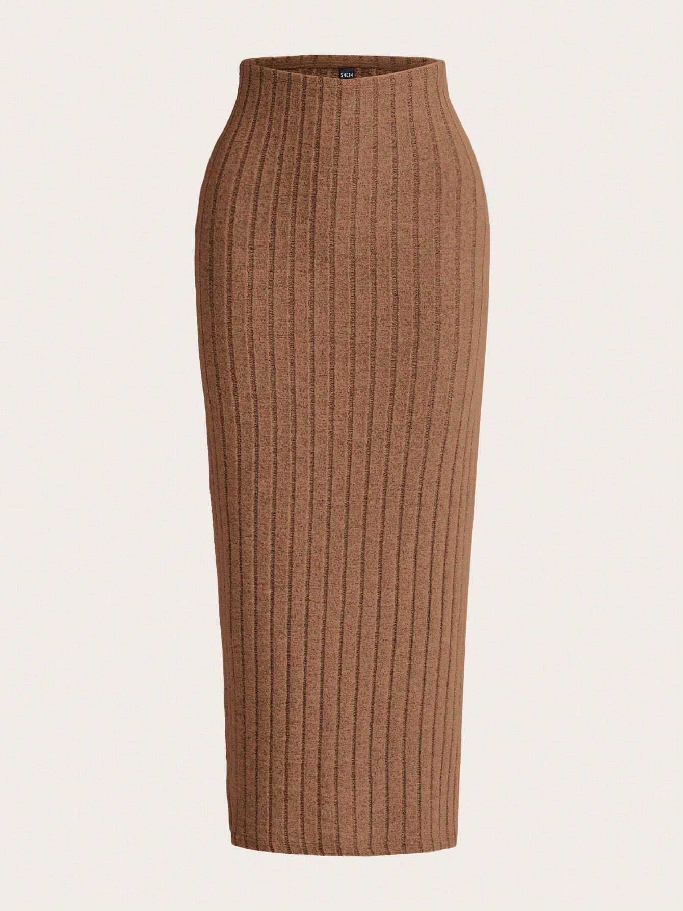 EZwear Solid Ribbed Knit Pencil Skirt
