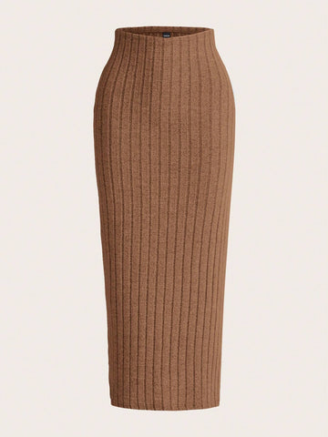 EZwear Solid Ribbed Knit Pencil Skirt