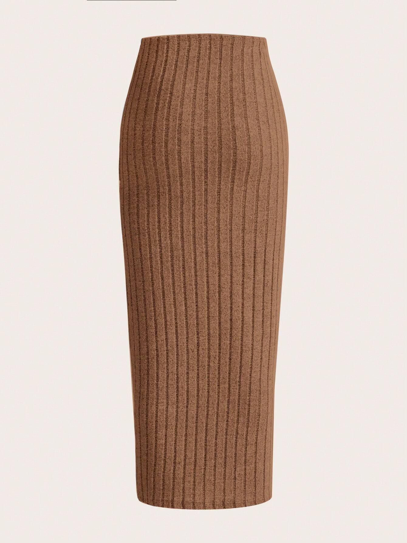 EZwear Solid Ribbed Knit Pencil Skirt