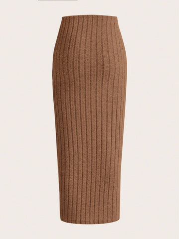 EZwear Solid Ribbed Knit Pencil Skirt