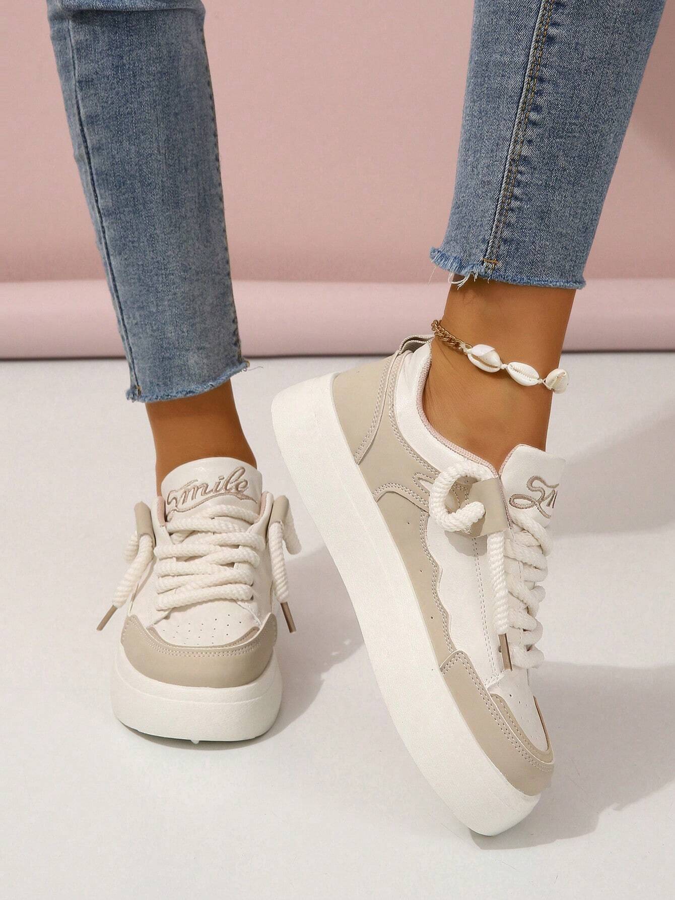 Fashionable Color-block White Sneakers