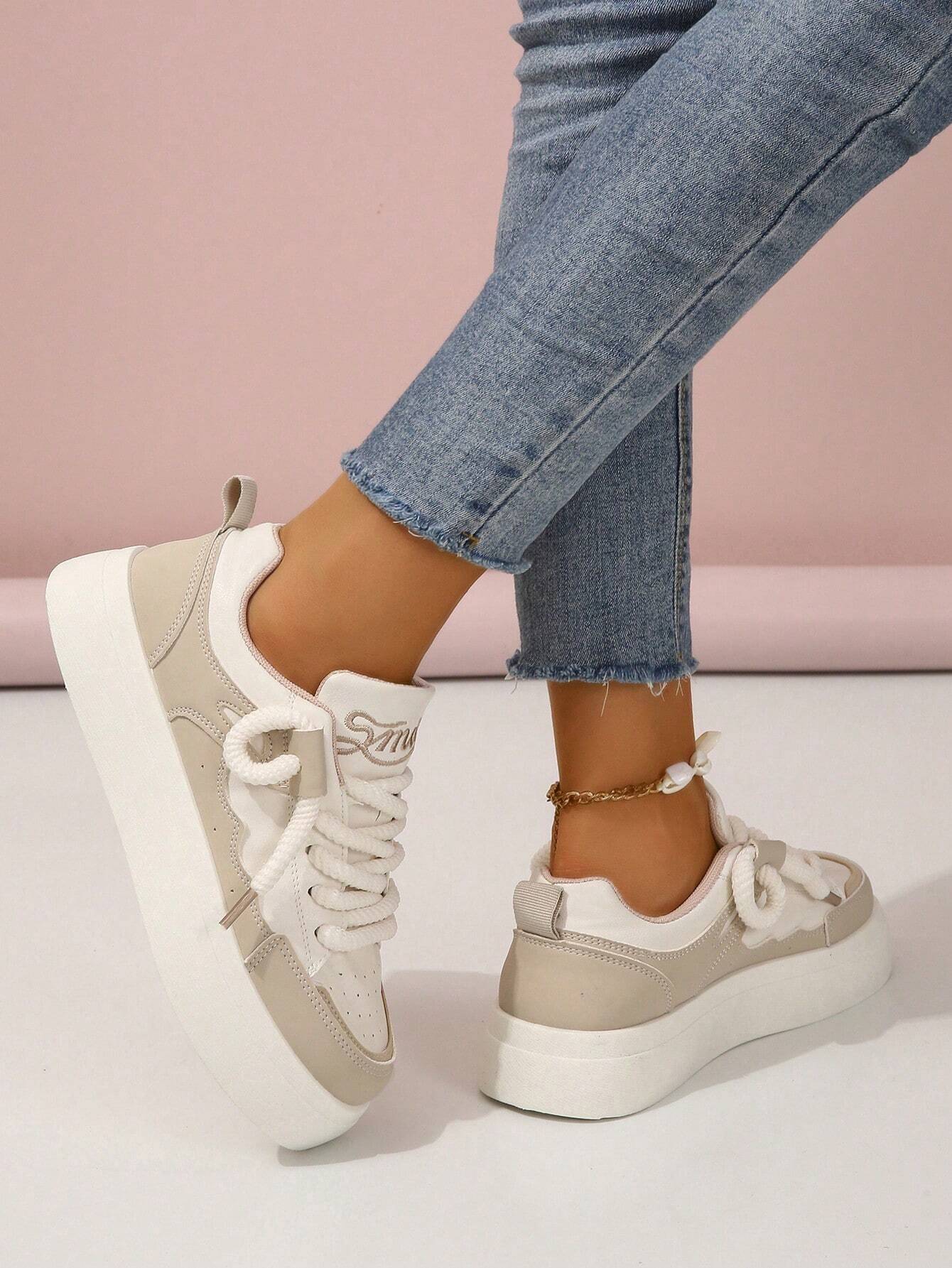 Fashionable Color-block White Sneakers