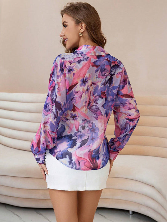 Privé Floral Print Button Front Shirt