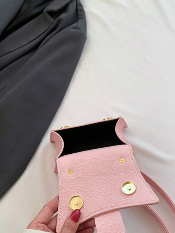 1pc Mini Solid Color Pu Flip Cover Magnetic Closure Top Single Handle Shoulder Strap Adjustable, Fashionable & Versatile Handbag