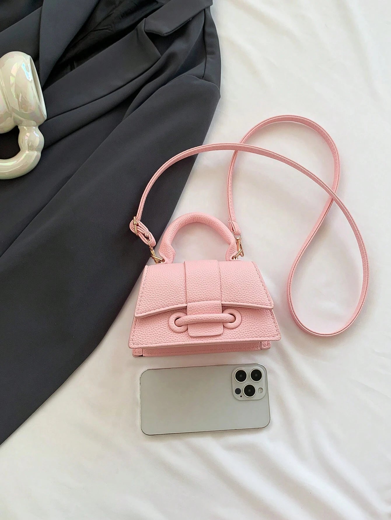 1pc Mini Solid Color Pu Flip Cover Magnetic Closure Top Single Handle Shoulder Strap Adjustable, Fashionable & Versatile Handbag