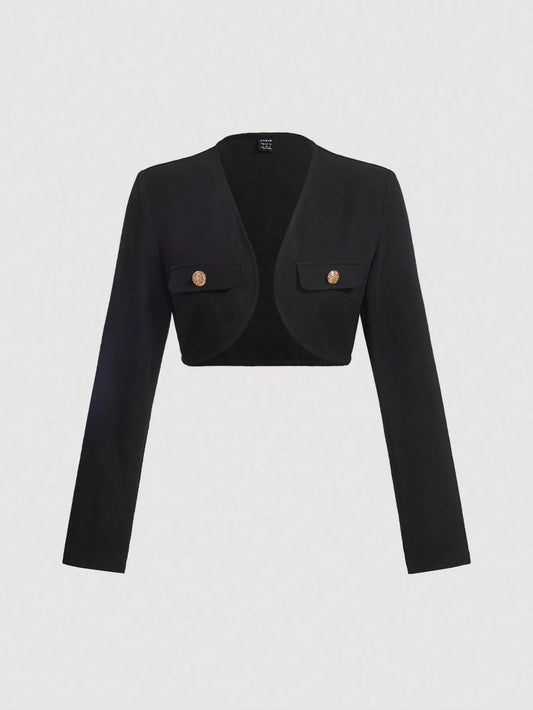 MOD Solid Button Detail Crop Jacket