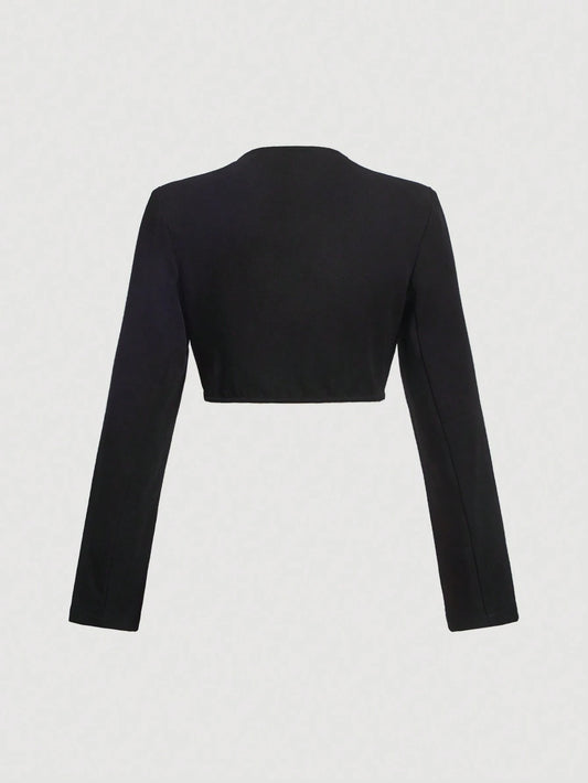 MOD Solid Button Detail Crop Jacket