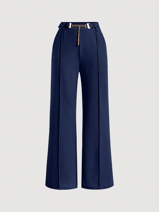 MOD Solid Belted Wide Leg Suit Pants