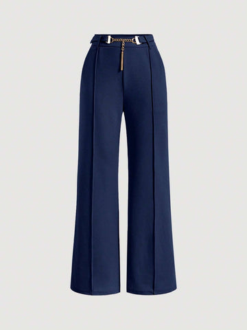 MOD Solid Belted Wide Leg Suit Pants
