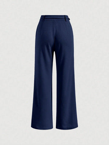 MOD Solid Belted Wide Leg Suit Pants