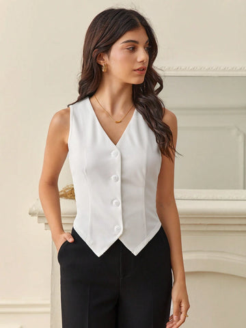 Tall Women's Sleeveless Single-Breasted Vest With V-Neck