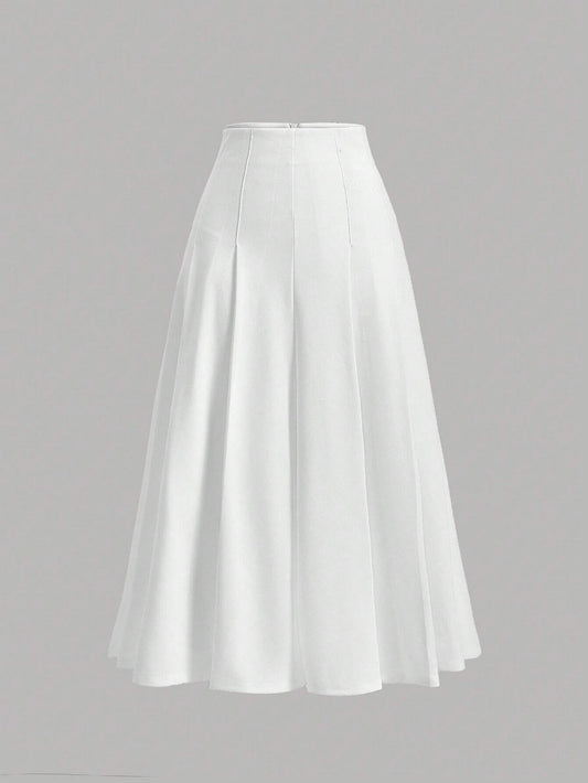 MOD Solid High Waist Topstitch Fold Pleated Flare Skirt