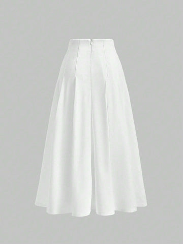 MOD Solid High Waist Topstitch Fold Pleated Flare Skirt