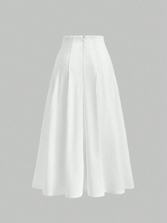 MOD Solid High Waist Topstitch Fold Pleated Flare Skirt