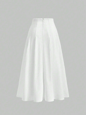 MOD Solid High Waist Topstitch Fold Pleated Flare Skirt